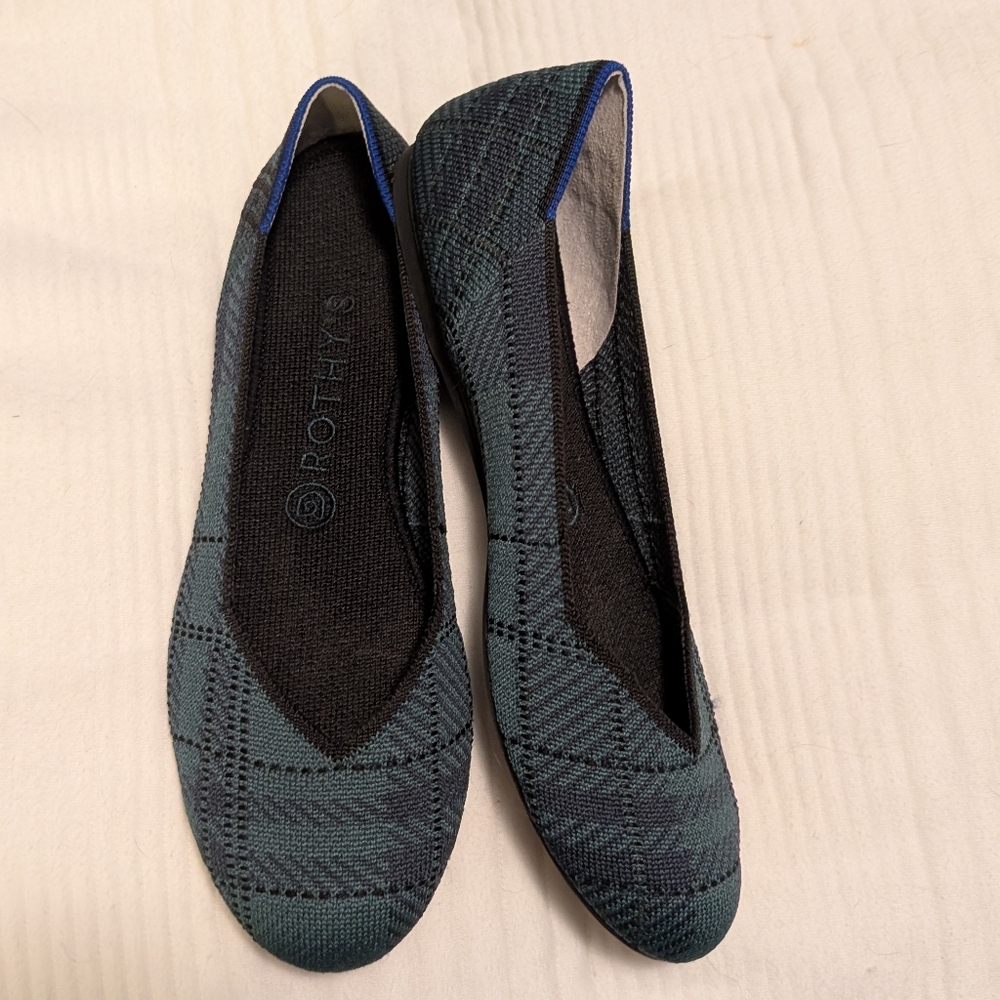 Rothy's Pine Plaid Flats Green